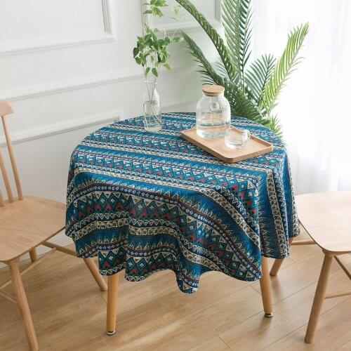 Linen Cotton Printing Vintage Tablecloth Round Table Decorations For Wedding Christmas Washable Table Cover