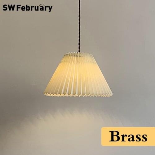 SWFebruary Nordic All Copper Pendant Lights Korean Dining Room Lights Bedroom Bedside Small Hanging Lamp With Tricolor LED Lamp