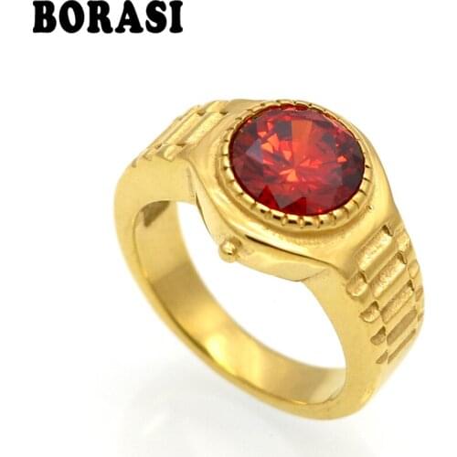 Fashion Watch Shape Gold/Silver Color Crystal Ring Size 6 -10 Clear Zircon Statement Rings Women