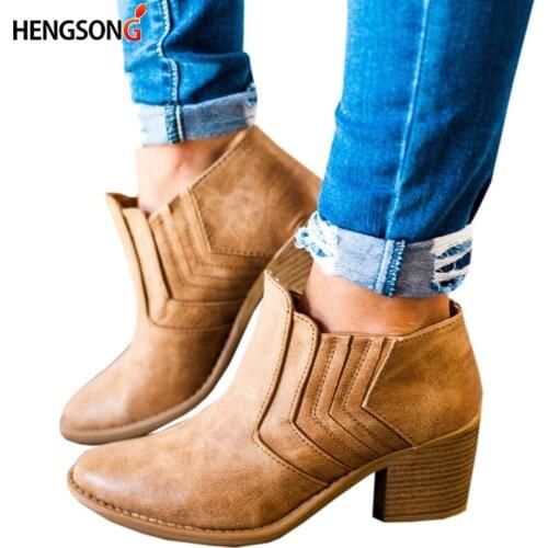 Fashion Women Boots 2019 Spring Autumn Short Cylinder Ankle Boots With High Heels Martin Boots Shoes Women PU Leather Shoes