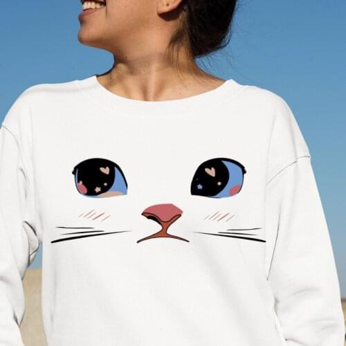 Cartoon Cat Face Novelty Hoodie Cute Sweatshirts Kawaii Clothing Sudadera Felpa Moletom