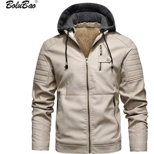 BOLUBAO Brand Men Hooded Leather Jacket Mens Fashion PU Leather Jackets Winter New Plus Velvet Warm Leather Jacket Male