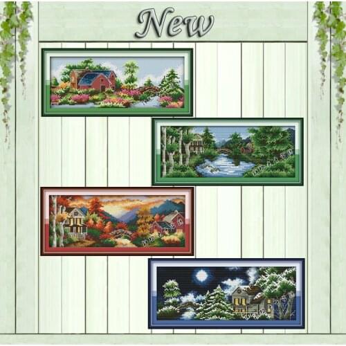 Castle Spring summer scenery paintings counted print on canvas DMC 11CT 14CT Chinese Cross Stitch kit embroidery needlework Sets