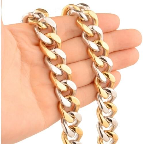 New Stainless Steel Silver Color Gold Handmade Cuban Curb Link Chain Mens Womens Daily Jewelry Necklace Bracelet 13mm 7-40"