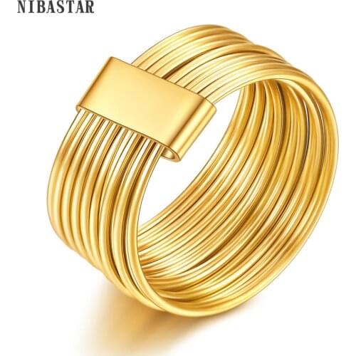 New Arrival Female Luxury Genuine Stainless Steel Jewelry Gold-Color Multilayer Wedding Rings For Women