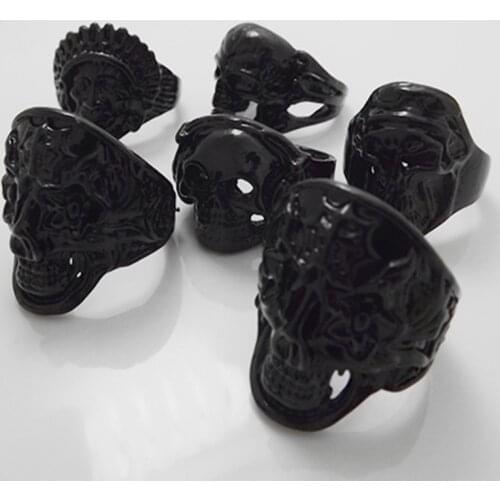 Wholesale 50 pcs Gothic Punk Ring Men Retro Black mixed styling skull alloy Mens Rings