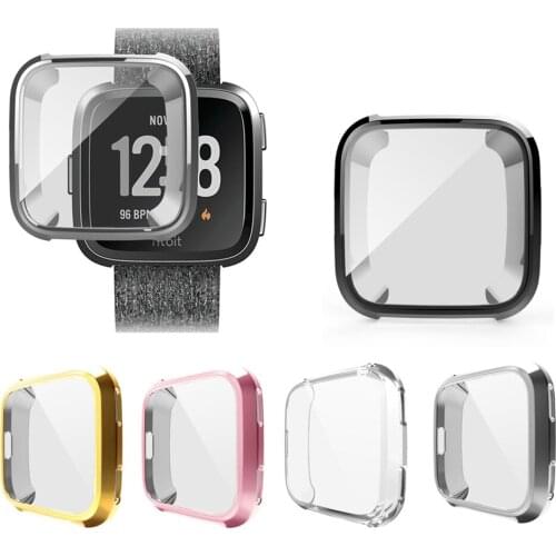 Full Protection Plating TPU Case Cover Screen Protector For Fitbit Versa Smart watch Silicone Cases Frame Bezel wearable Shell