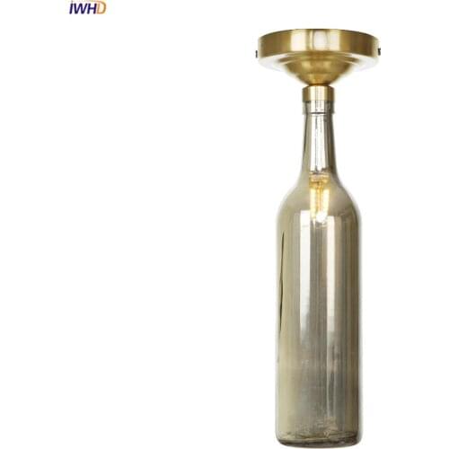 IWHD Plafondlamp LED Ceiling Light Living Room Bedroom Smoke Glass Bottle Copper Loft Industrial Decor Vintage Ceiling Lamp