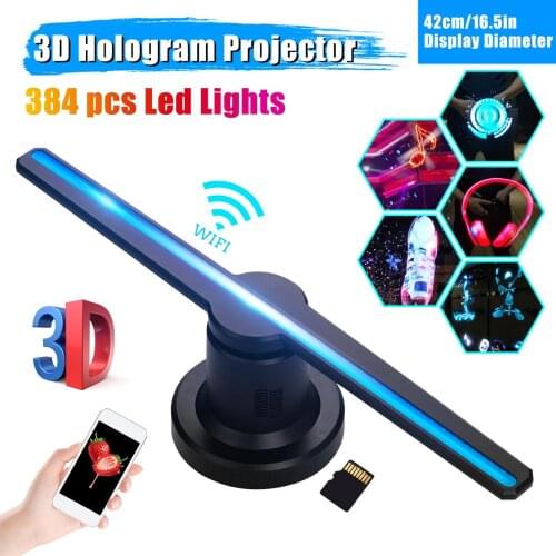 42cm/16.5in 3D WiFi Hologram Led Projector Fan Advertising Display Holographic Imaging Lamp 3D Remote Hologram Player Projetor