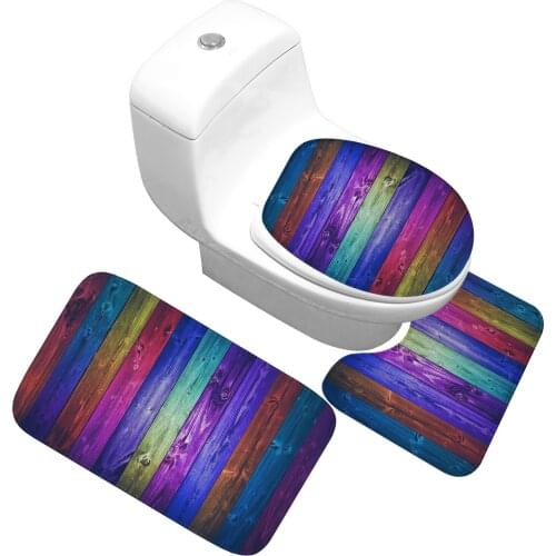 Printed Striped Pattern Memory Foam Mat Non Slip Carpet for Bathroom and Toilet Bathroom Mats Toilet Washroom Bath Rugs Set 3pcs