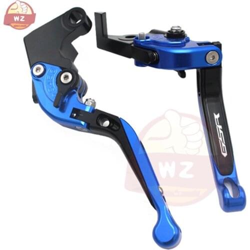 Logo(GSR) Blue+Titanium CNC Folding Extendable Motorcycle Brake Clutch Levers For Suzuki GSR400 2008 2009 2010 2011 2012