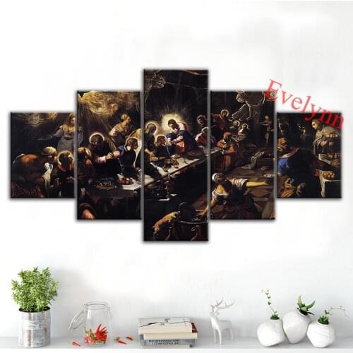 Modern Canvas 5 Pieces Christianity, Jesus Poster Wall Art Modular Picture for Living Room Home Decor Painting Frame Gift Family