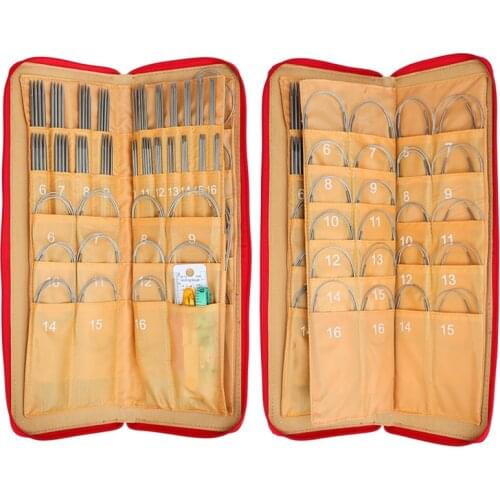 121pcs Stainless Knitting Needles Set 11Sizes 43/65/80cm Circular Knitting Needles 88pcs Straight Needles Crochet Hooks With Bag