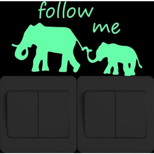 Follow me Baby Elephant in Zoo Glow in the Dark Switch Sticker Home Decoration Kid Room Funny Cartoon Animal Luminous Wall Decal