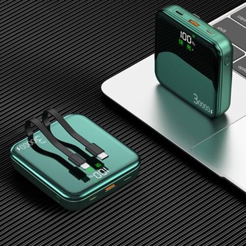 Mini Power Bank 30000mAh 40W PD Fast Charging Powerbank Built in Cable Portable External Battery Charger for iPhone 12 Xiaomi Mi
