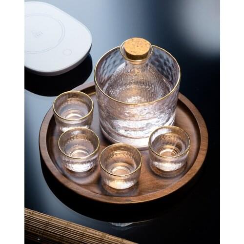 Japanese Glass Sake Pot Set Golden Rim Sake Bottle Set Rice Wine Vodka Wine Cup Flasks Liquor Glasses Barware Wedding Gifts