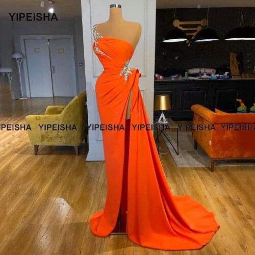 Yipeisha One-shoulder Mermaid Prom Dresses Custom Made Heavily Beaded High Slit Evening Gown Pageant Party Dress Robe de Soiree