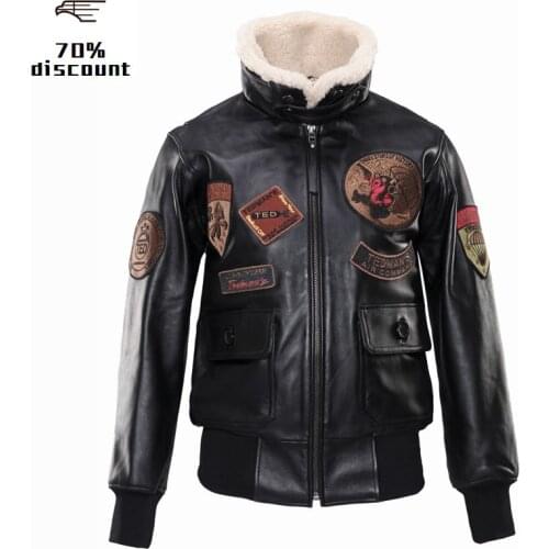 2020 Women Black Pilot Leather Jacket Wool Collar Plus Size XXXL Genuine Sheepskin Winter Warm Female Aviator Coat FREE SHIPPING