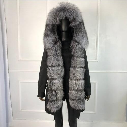 Girl parka real fur parka with fox fur big large fox fur collar liner rabbit fur Detachable natural fur coat Female Fox Parkas