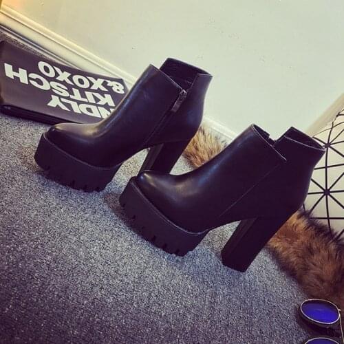 Fashion New Womens Side Zipper Ankle Boots Platform Thick High Heel 10/12 Cm Ladies Boots Winter Woman Shoes Black Boot