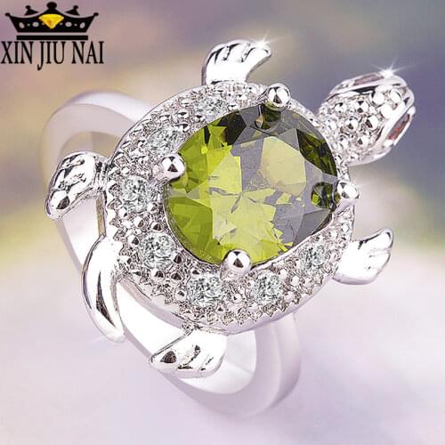 Cute animal turtle emerald FOlive Green Turtle Ring Retro 925 Silver Crystal Zircon Stone Rings For Women Girl party jewelry