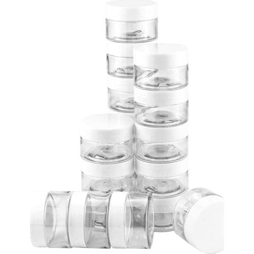 10pcs 10g/10ml Refillable Plastic Cosmetic Clear Container jars with Screw-on White Lids Sample Bottle Eyeshadow Makeup Pot