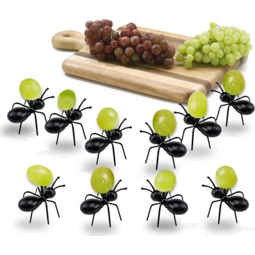 12Pcs Mini Ant Fruit Fork Cutlery Plastic Fruit Cake Holder Kitchen Bar Kids Dessert Forks Tableware Party Decor Gadgets