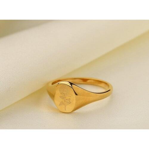 18k Gold Plated 316L Stainless Steel Flower Rings For Women Engagement Sunflower Signet Finger Rings Party Jewelry