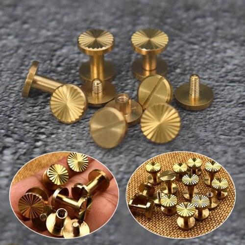 2 Sets Pure Copper Plane Metal Solid Screw Nail Rivet Luggage Leather Clothing/Belt Screw Belt Handmade Key Case Accessories