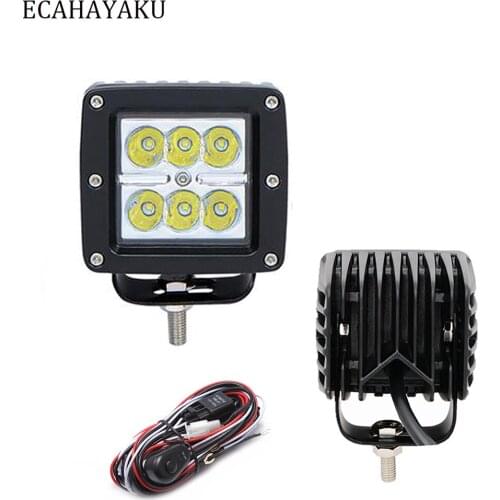 2 Pieces 3inch Square 18W LED Work Lamp Offroad led Light Dually Cube Pods Light 2 Meters Cable Harness for Off Road ATV Trucks
