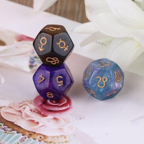 3pcs/set Dichromatic D12 Polyhedral Astrology Dices for Constellation Divination Board Games