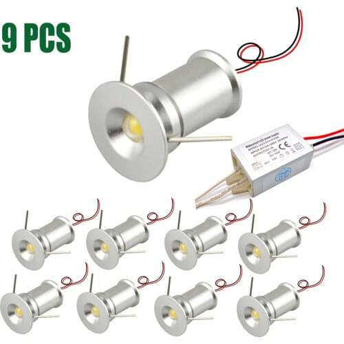 9pcs Deck Stair DJ KTV Party Stage Spotlight with Transformer IP65 1W 12V Mini LED Ceiling Lighting Downlight Focos Spot Lamp