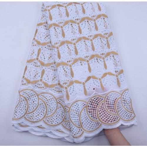 Gold Punch Swiss Dry Lace Fabric African Lace Fabric Swiss Voile Lace In Switzerland 5Yards Nigerian Lace Fabric For Dress S1860