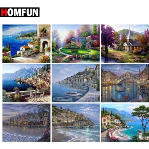 HOMFUN Full Square/Round Drill 5D DIY Diamond Painting "City sea landscape" Embroidery Cross Stitch 5D Home Decor Gift