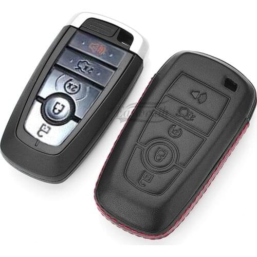 Car Leather Key Case Chain For Ford Mondeo Explorer Edge Expedition F-450 F-350 F150 Fusion Mustang Everest 5 Buttons 2017-2019