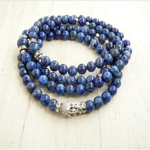 8mm Lapis Lazuli Gemstone Mala Bracelet 108 Beads Buddhism Handmade Meditation Healing spirituality Chakas Unisex
