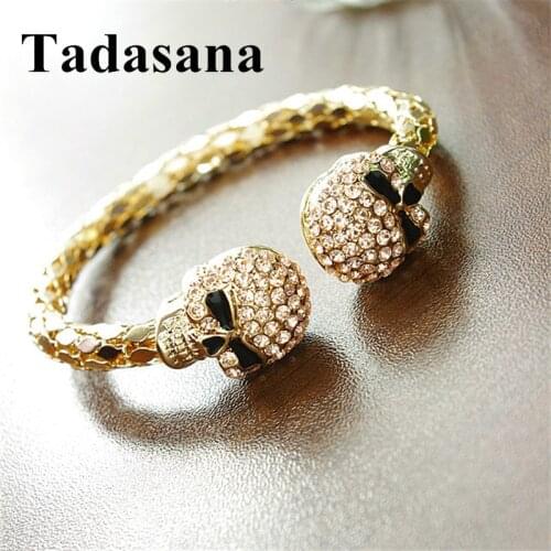 Black Gold Color Skull Bracelet Crystal Stainless Steel Jewelry Woman Bracelet Couple Boho Armbanden Accessory Wholesale