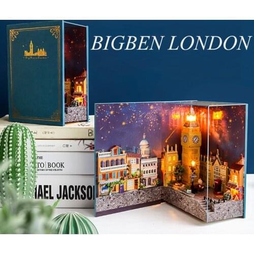 DIY Wooden Book Nook Shelf Inset Kits Miniture Accessories Bookshelf Art Handmade Building Bookends Home Decoration Toys Gifts