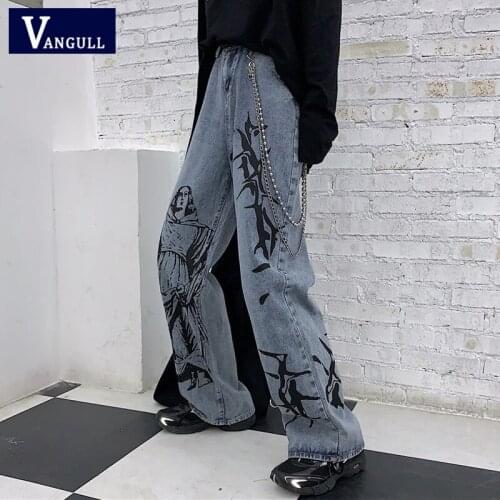 Vangull Printing Wash Jeans High Waist Wide Leg Pants Women Spring New Loose Trousers Female Casual Fashion Streetwear Jeans