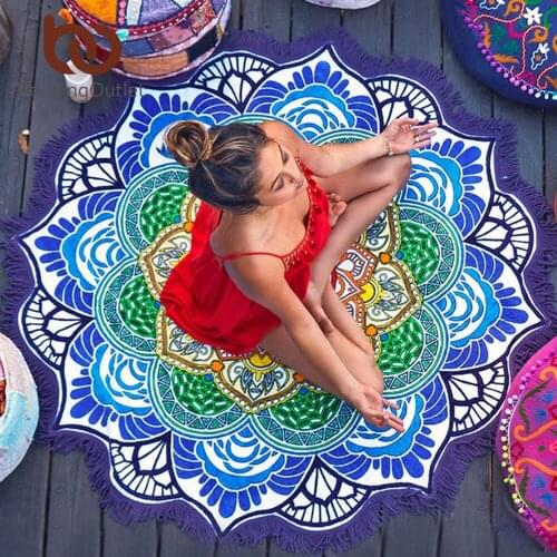Indian Toalla Mandala Tapestry Beach Towel Sunblock Round Bikini Cover-Up Blanket Lotus Bohemian Yoga Mat40