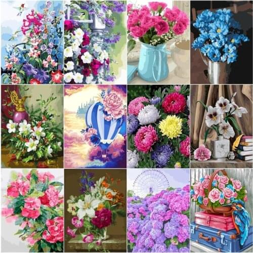 GATYZTORY 60x75CM Painting By Numbers Flowers HandPainted Oil Paint By NumberOn Cavans Digital Painting Frameless Home Decor