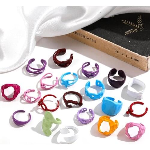 Korea Fashion Multicolor Dripping Oil Metal Irregular Open Rings for Women Girls Hand Painted Chain Rings Jewelry 2021 New