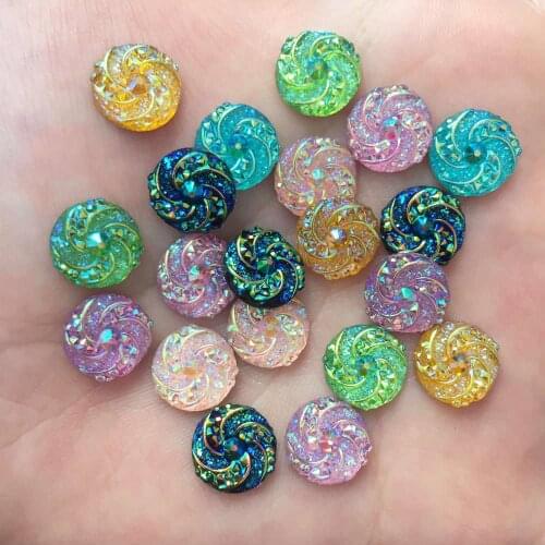100PCS AB Resin 10mm Round 3d Whirlwind Flatback Rhinestone Wedding Scrapbooks W23A