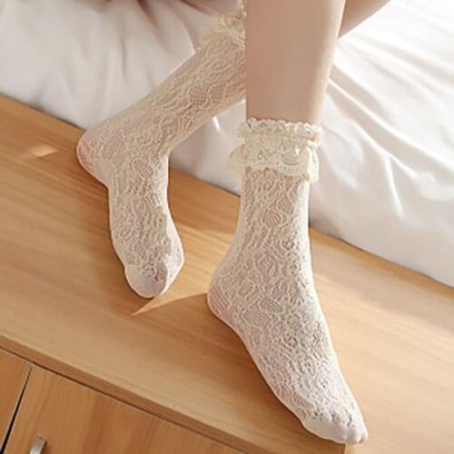 Lace Retro Socks Japanese Kawaii Women White Lace Ruffle Ankle Socks Lovely Ladies Princess Frilly Sock Dance lace stockings