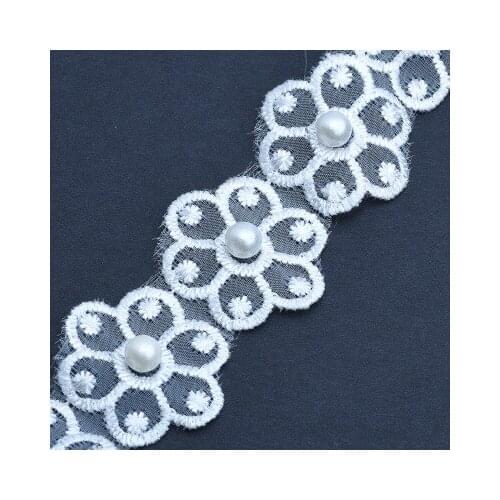 2 yards 27mm 6 petals flower Beading Lace Embroidery Organza Ribbon for Diy Hair Accessories Clothing Headdress Sewing Trim Deco