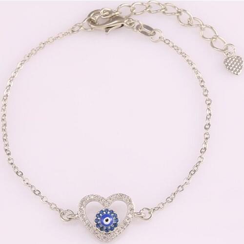 Hot Trendy Jewelry Enamel Evil Eye In Heart Charms Bracelets For Women Accessories Bijoux Copper Gold Chain Bracelet Best Friend