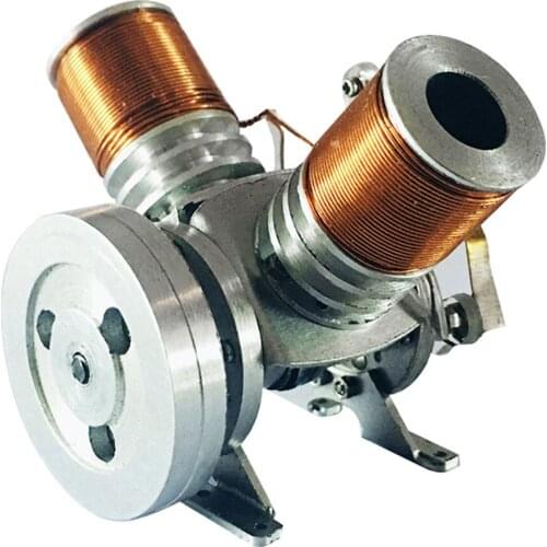 Metal V Type Double-cylinder V2 Electromagnetic Engine Model Operable Engine Physics Science Experiment Toy(6-12V Supply Voltage
