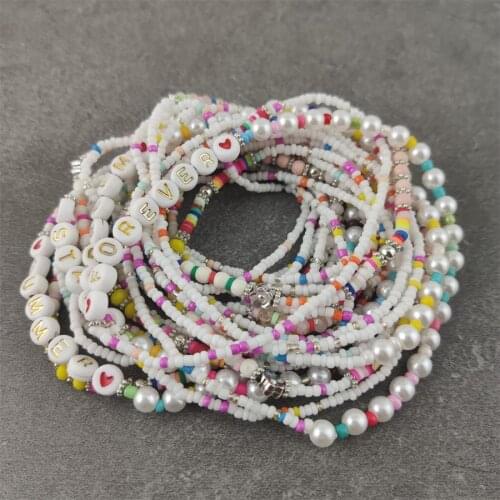 Fashion Colorful Beads Pearl Star Multilayer Beaded Bracelets Set for Women Charm Party Jewelry Gift