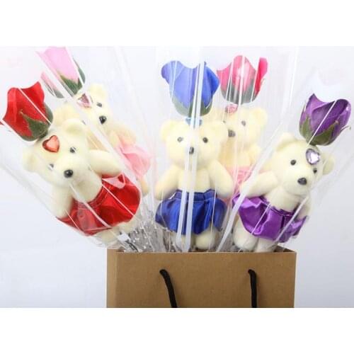 Single bear soap flower bear artificial flower rose single rose for valentines day party single bouquet gift SN3608