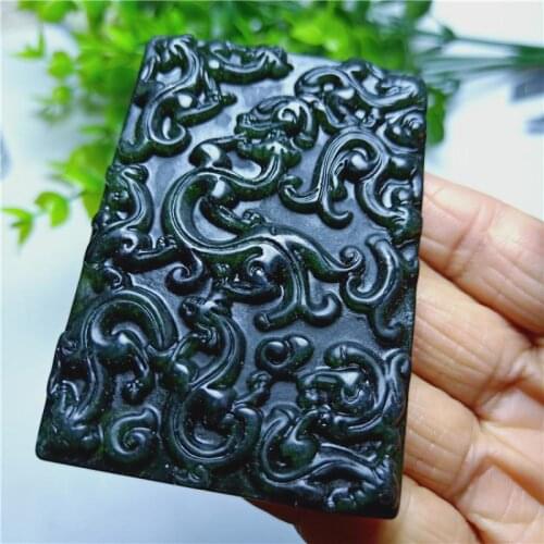 Natural Jade Black Jade Double-Sided Kowloon Pendant Hanfu Accessories Handmade Collection Ornaments Pendants Carved Necklaces